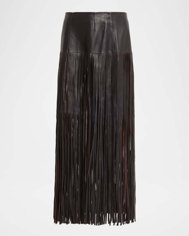 Monte Fringed Leather Midi Skirt